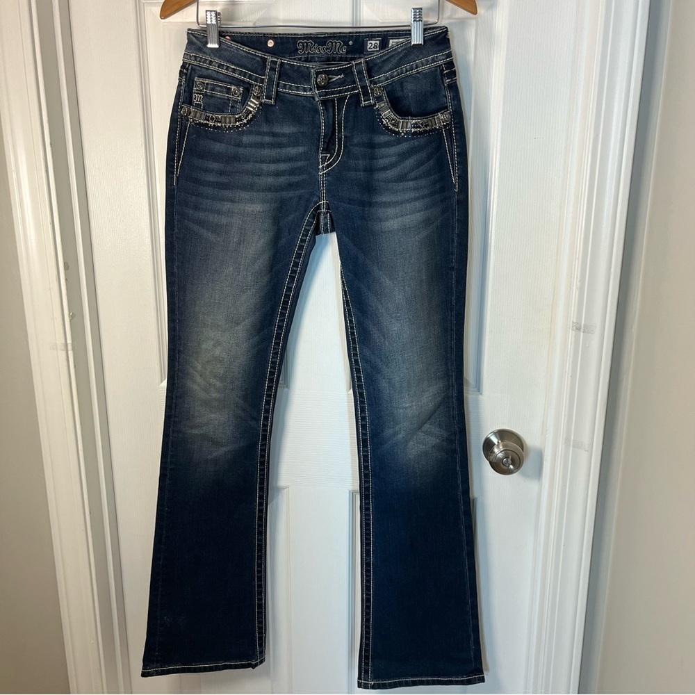 Miss Me Signature Boot Women's Blue Jeans Embroidered Sequins Size 28/33 - Picture 2 of 13